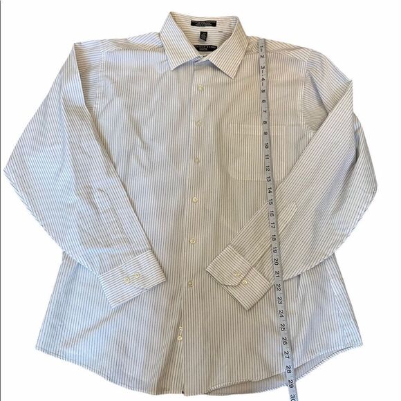 White Pinstripe Collared Fitted Button Up Long Sleeve Cuffed Dress Shirt XL - Picture 5 of 7